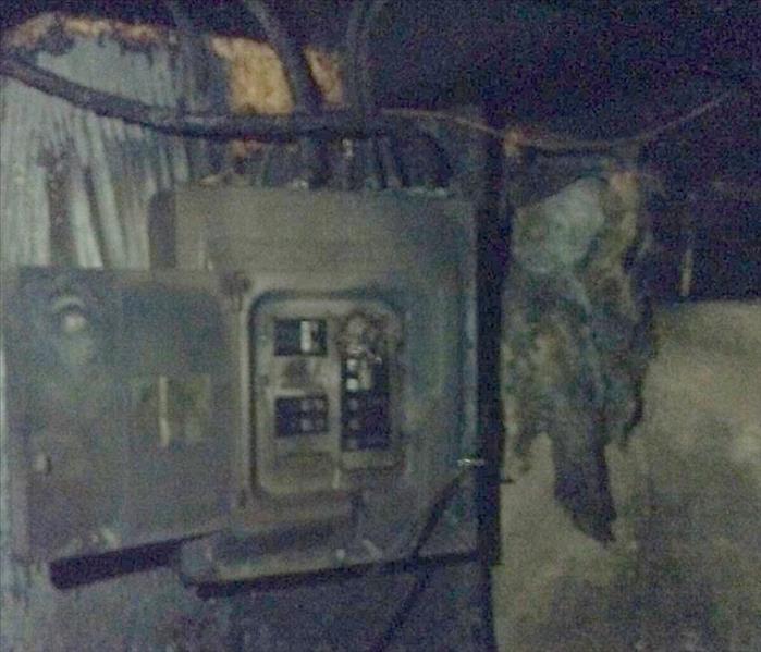 Charred electrical panel box