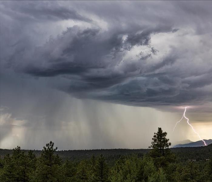 Large grey cloud with heavy rain falling.